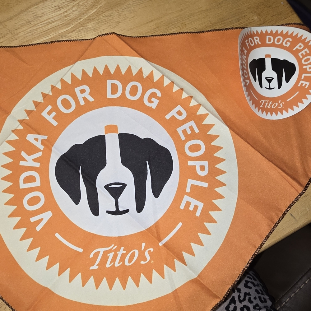 NEW Lot Of 2 Tito's Vodka for Dog People Pet Bandana Sticker & Decorative Can